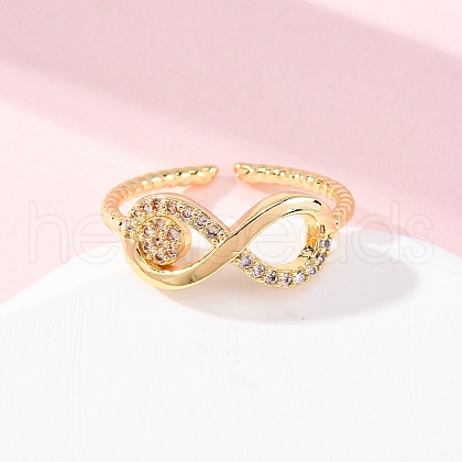 Brass Micro Pave Clear Cubic Zirconia Cuff Rings for Women RJEW-U047-21G-1