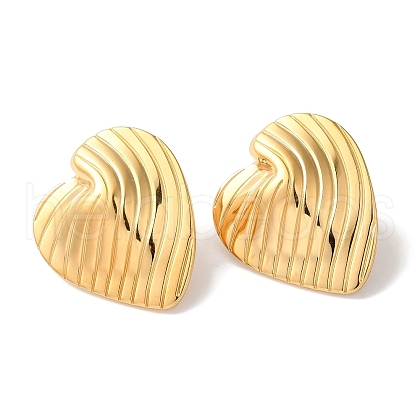 Textured Heart Ion Plating(IP) 304 Stainless Steel Stud Earrings for Women EJEW-L287-018G-1