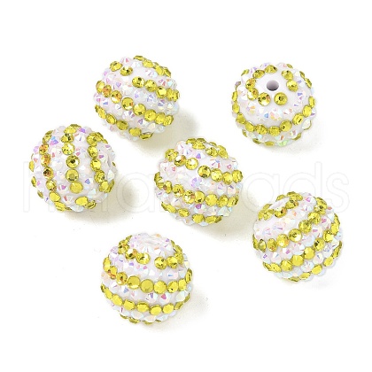 Striped Resin Rhinestone Beads OACR-A037-01G-1