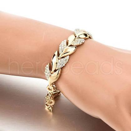 Leaf Alloy Rhinestone Link Bracelets for Women WGBDB93-01-1