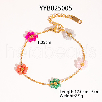 Flower Stainless Steel Glass Beaded Bracelets for Women FN9236-3-1