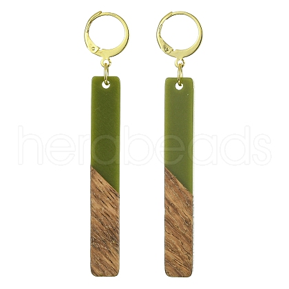 Two Tone Resin & Walnut Wood Rectangle Dangle Leverback Earrings EJEW-JE05503-03-1