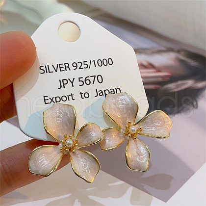 Flower Brass Enamel Stud Earrings EJEW-P308-02G-A-1