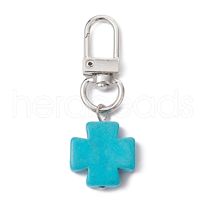 Synthetic Turquoise Cross Pendant Decorations HJEW-JM01530-A-1