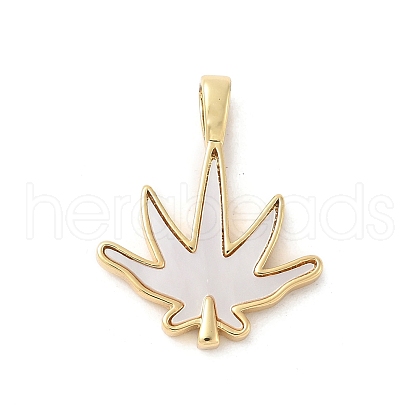 Brass Pave Natural White Shell Pendants KK-S522-20G-1
