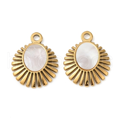304 Stainless Steel Natural White Shell Pendants STAS-L288-07G-02-1