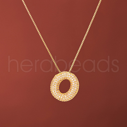Brass Micro Pave Clear Cubic Zirconia Initial Pendant Necklaces for Women FS-WGDC51D-15-1