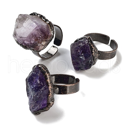 Rough Raw Natural Amethyst Irregular Nugget Open Cuff Ring G-A221-10-1