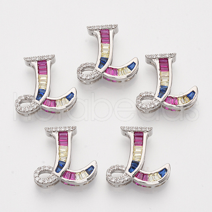 Brass Cubic Zirconia Slide Charms ZIRC-S063-01L-P-1