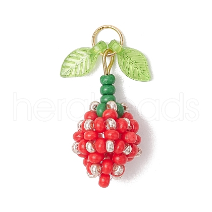 Glass Seed Beaded Flower Bud Pendants PALLOY-MZ00759-01-1