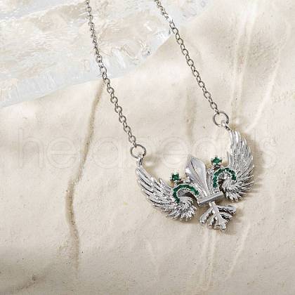Vintage Brass Pave Green Cubic Zirconia Sword Wing Geometric Pendant Necklaces PI1133-1-1