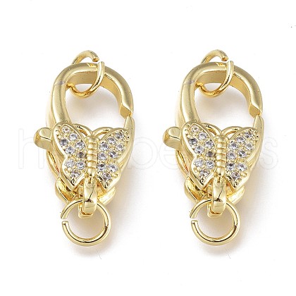 Brass Micro Pave Clear Cubic Zirconia Lobster Claw Clasps ZIRC-Q024-17G-1