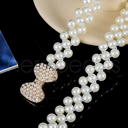 Alloy & Acrylic Imitation Pearl Beaded Elastic Chain Belts WG979C0-08-1