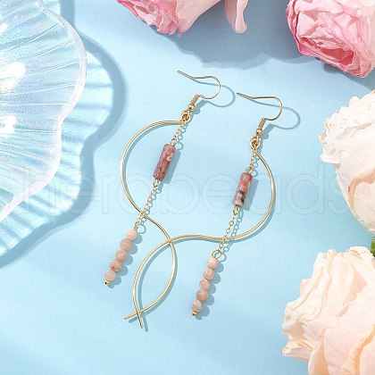 Column Natural Plum Blossom Jasper Dangle Earrings EJEW-JE06335-01-1