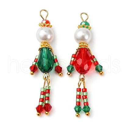 2Pcs Christmas Glass Seed Beaded Human Pendants PALLOY-MZ00783-1