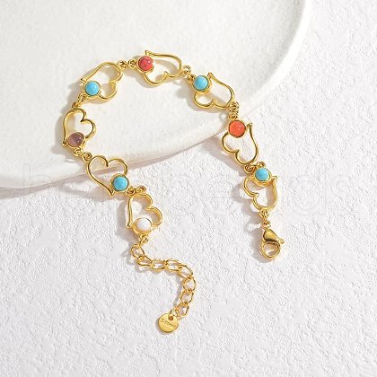 Bohemia Style 304 Stainless Steel Link Chain Bracelets for Women BJEW-M082-01G-04-1