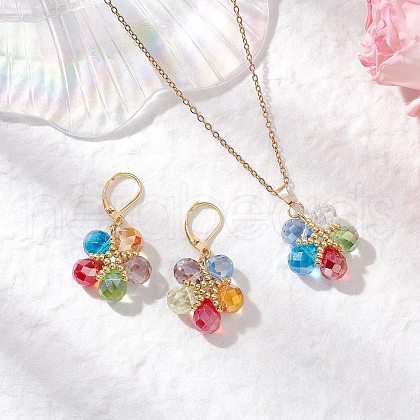 Glass & Glass Seed Beads Flower Pendant Necklaces & Hoop Earrings Sets SJEW-MZ00012-1