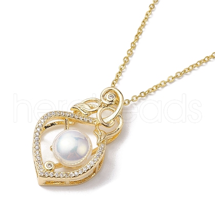 Brass Micro Pave Clear Cubic Zirconia with ABS Plastic Pendant Necklaces NJEW-C039-01KCG-1