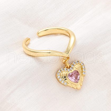 Brass Micro Pave Cubic Zirconia Open Cuff Rings for Women RJEW-U057-22A-G-1