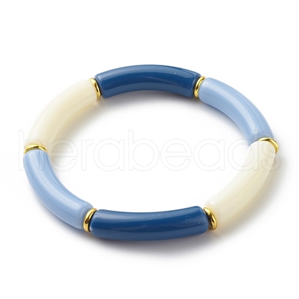 Imitation Jade Acrylic Curved Tube Beaded Stretch Bracelet for Women BJEW-JB08436-01-1