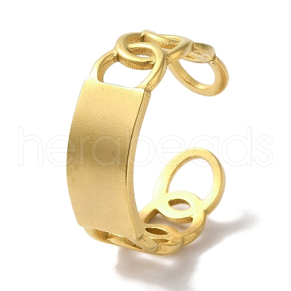 PVD Vacuum Plating 201 Stainless Steel Rectangle Open Cuff Rings for Women RJEW-C092-04G-1