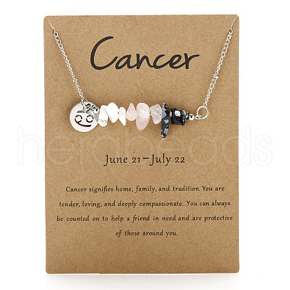 Natural Rose Quartz & Black Obsidian & Howlite Chip & Alloy Constellation Pendant Necklaces WGB0CBC-04-1