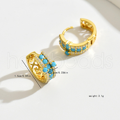 Elegant S925 Sterling Silver Cross Green Synthetic Turquoise Hoop Earrings LD2192-1