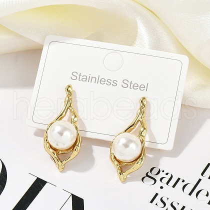 Ion Plating(IP) 304 Stainless Steel Teardrop Stud Earrings EJEW-A119-02G-1