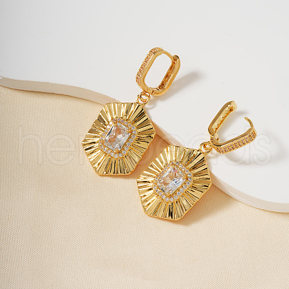 Elegant Hexagon Brass Clear Cubic Zirconia Hoop Earrings MI6805-1