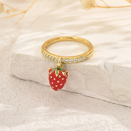 Fruit Pendant Brass Micro Pave Cubic Zirconia Finger Rings for Women SK0908-2-1