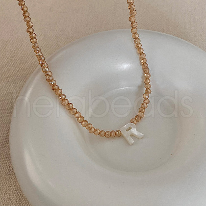 Natural Shell Initial Pendant Glass Beaded Pendant Necklaces FS-WG76541-18-1