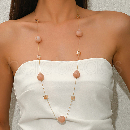 Geometric Acrylic Teardrop Cube & Iron Link Chain Long Necklaces for Women GF3300-2-1