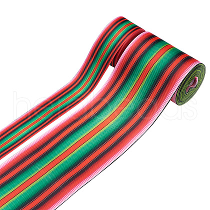 2Rolls 2 Styles Stripe Pattern Printed Polyester Grosgrain Ribbon OCOR-TA0001-37J-1