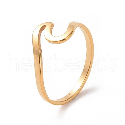 Ion Plating(IP) 201 Stainless Steel Wave Finger Ring for Women RJEW-J051-04G-1