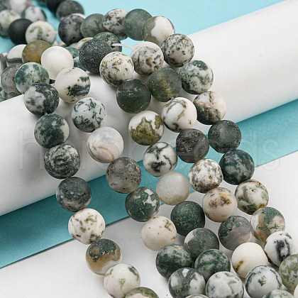 Natural Tree Agate Frosted Agate Round Gemstone Beads Strands X-G-O151-01-8mm-1
