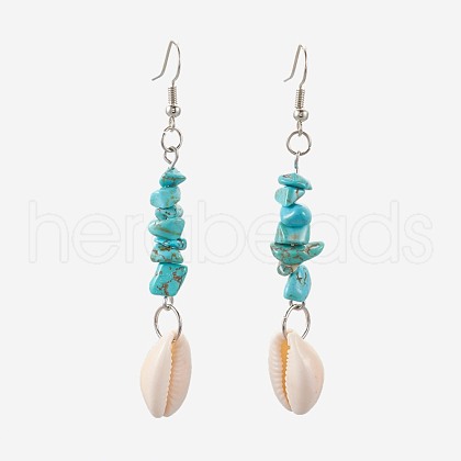 Chip Synthetic Turquoise Dangle Earrings EJEW-JE02913-03-1