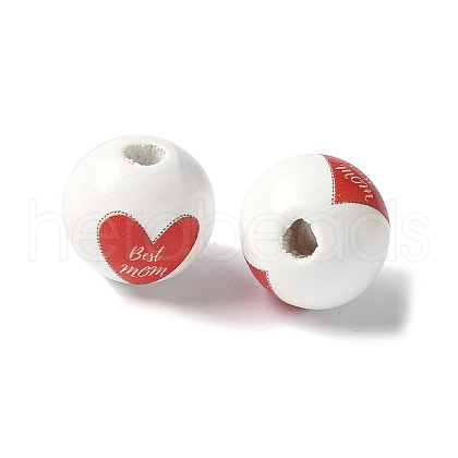 Mother's Day Theme Printed Wood European Beads WOOD-F016-08-1