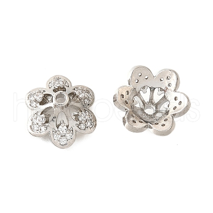 6-Petal Flower Brass Micro Pave Clear Cubic Zirconia Bead Caps KK-V008-32P-1