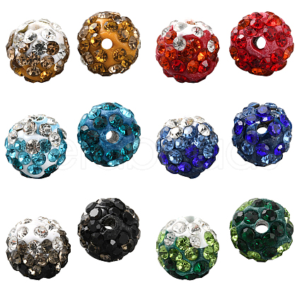 SUNNYCLUE 48Pcs 6 Colors Handmade Polymer Clay Rhinestone Beads FIND-SC0011-27-1