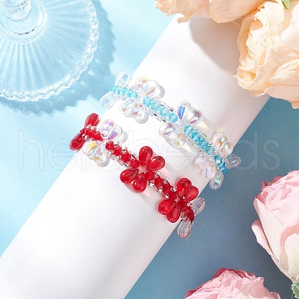 2Pcs 2 Colors Imitation Austrian Crystal Bicone Beads Braided Bead Bracelets for Women BJEW-MZ00177-1