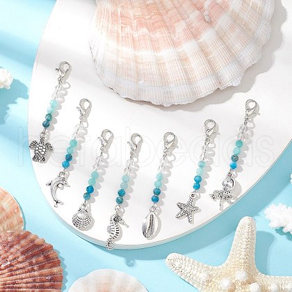 7Pcs 7 Styles Natural Quartz Crystal & Apatite & Amazonite Pendant Decorations HJEW-JM03222-1