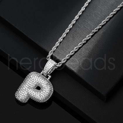 Brass Micro Pave Clear Cubic Zirconia Chunky Initial Pendant Necklaces WG24EA8-16-1