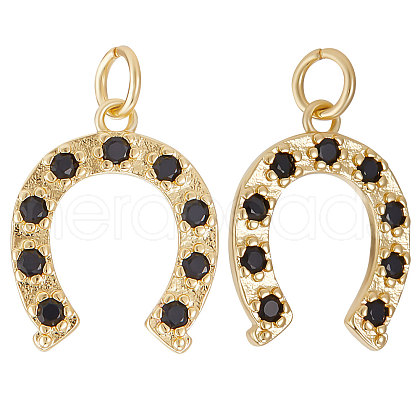 Beebeecraft 8Pcs Brass Micro Pave Black Cubic Zirconia Pendants KK-BBC0005-51-1
