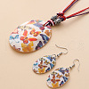 Boho Printed Natural Shell Graffiti Oval Pendant Earrings & Necklaces Set FS-WG2A623-04-1