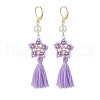 Glass Pearl Beaded Star with Tassel Dangle Leverback Earrings EJEW-MZ00054-4