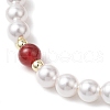 Shell Pearl Bead & Natural Carnelian Round Beaded Bracelets for Women BJEW-JB11937-01-4