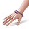 Round Natural Amethyst Beaded Stretch Bracelet with Nuggets Charms for Women BJEW-JB09316-01-3