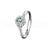 Rhodium Plated 925 Sterling Silver Pave 6.5x3.9mm Moissanite Finger Rings for Women WG3CEB4-02-5