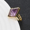 Rhombus Natural Amethyst Finger Rings RJEW-B113-01G-08-3