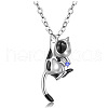 Stainless Steel Rhinestone Cow Cat Urn Ashes Pendant Necklace for Women PW-WG86E74-09-1